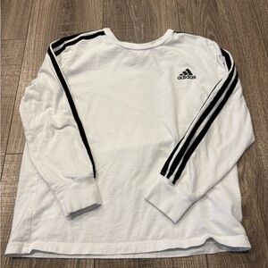 Adidas Kids White Long Sleeve Tee with Black Stripes